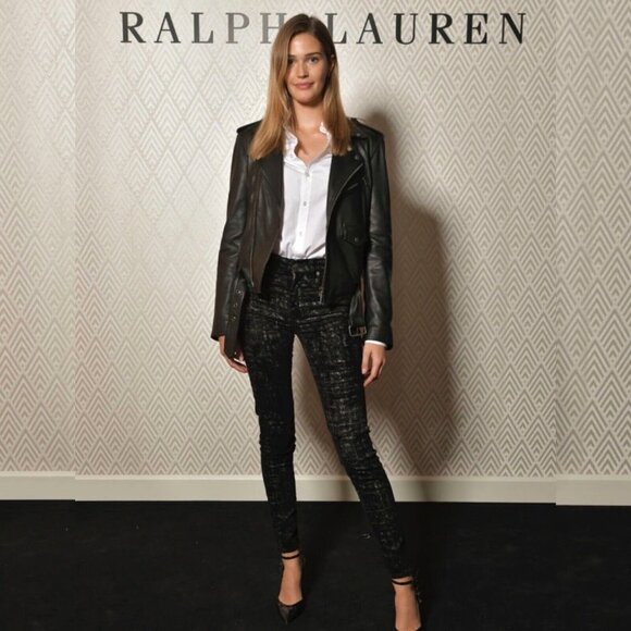NWT Polo Ralph Lauren skinny high rise ankle black velvet-like glitter jeans - Picture 5 of 16